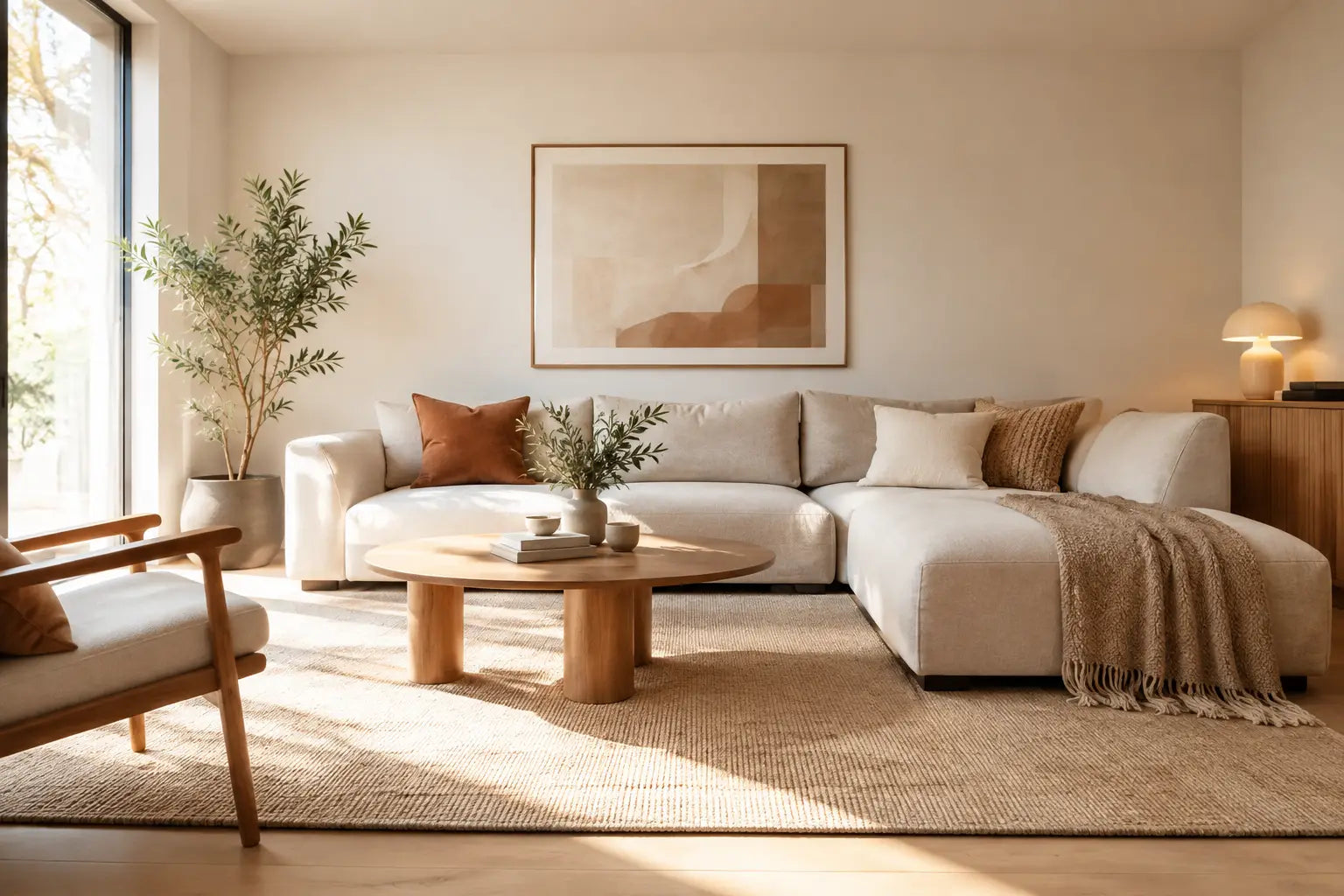Voorbeeld van een warme minimalistische woonkamer